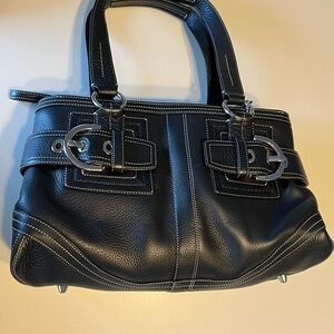 Coach Black Leather Shoulder Bag with Silver Accents